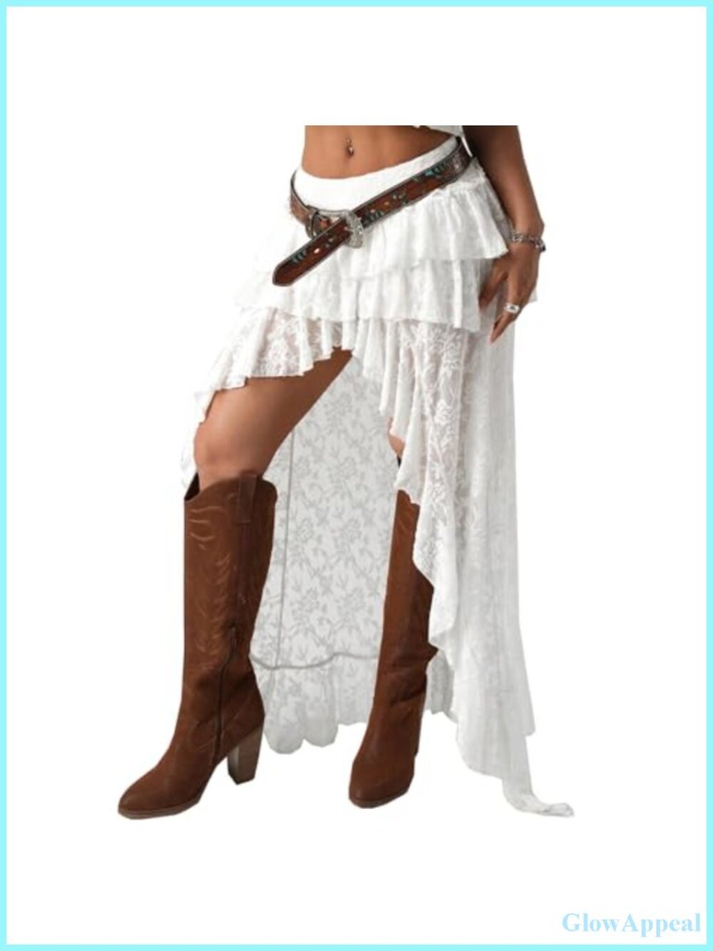 Y2K Layered Lace Maxi Skirt Sheer Mesh High Low Asymmetrical Ruffle Boho Flowy